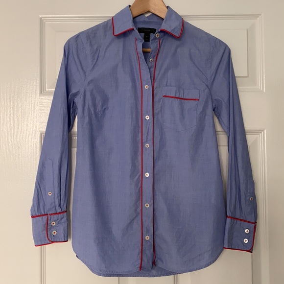 J. Crew Button Down Pajama Style Shirt with Tipping Size 0 - Picture 2 of 9